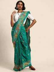 ArtEastri Green Art Silk Kantha Saree with Blouse piece