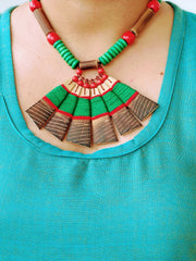 Handmade Green Red Bamboo Tribal Jewellery Set