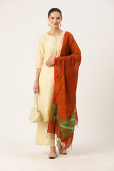 Orange & Green Jamdani  Silk Cotton  Dupatta