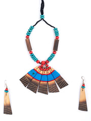 Handmade Sky Blue Red Bamboo Tribal Jewellery Set