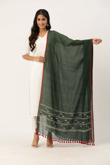 Handwoven Jamdani Mul Cotton Dupatta with tassels