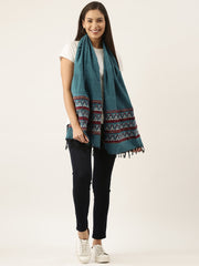 Teal Green Red Khesh Kantha Stole