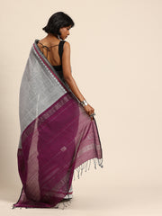 ArtEastri Handloom Grey Purple Cotton Kantha Saree