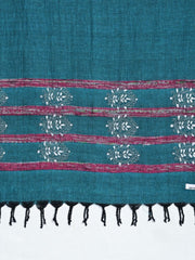 Teal Green White Khesh Kantha Cotton Stole