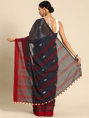 Navy & Orange Cotton Handloom Assamese Saree