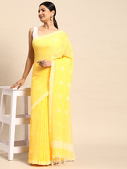 Yellow White Buti Cotton Saree