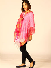Pink Silk Linen Stole with Fringes
