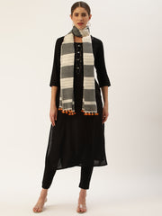 White and Black Cotton Striped Stole