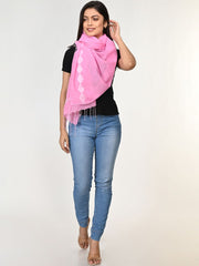 Pretty Pink white Jamdani Cotton Stole
