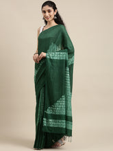 Dark Green Handloom woven Shibori Cotton Saree
