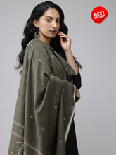 Grey Cotton Handloom Jamdani Dupatta with Pompoms