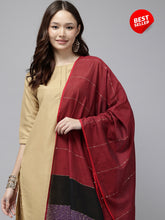 Red Black Colourblock Handloom Cotton Sequins Dupatta