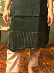 Bottle Green Kantha Cotton Kurta