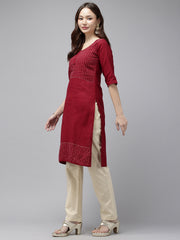 Maroon Kantha Cotton Kurta