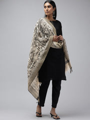 Black Madhubani Jacquard Cotton Print Dupatta