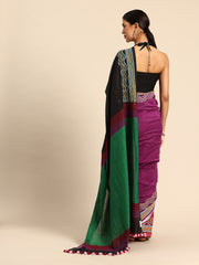 ArtEastri Handloom Black Magenta Colorblock Cotton Kantha Saree