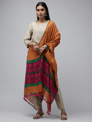 Copper Magenta Baluchari Peacock Silk Cotton Dupatta