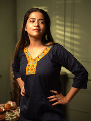 Dark Blue Kantha Cotton Kurta