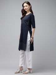 Navy Kantha Cotton Kurta