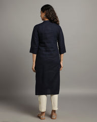 Navy Kantha Cotton Kurta