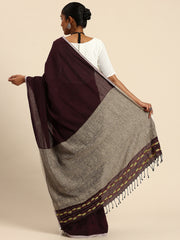 ArtEastri Handloom Dark Chocolate Ghicha Pallu Kantha Stitch Saree with Blouse piece