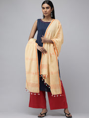 Beige Orange Mul Cotton Jamdani Dupatta