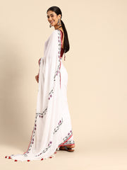 ArtEastri White Linen Kantha Saree with Blouse piece