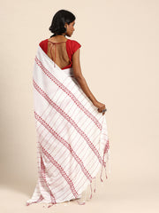 ArtEastri White Red Pure Cotton Saree with Blouse piece