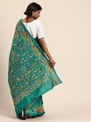 ArtEastri Green Art Silk Kantha Saree with Blouse piece