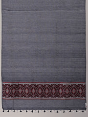 Navy,Red & White Assamese Silk Cotton Dupatta with tassels