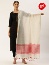 New Cream Red Assamese Cotton Dupatta