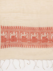 Peach and Orange Nawab Baluchari Silk Cotton Stole