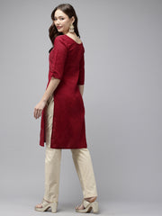 Maroon Kantha Cotton Kurta