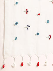 White Floral Cotton Saree with Blouse Piece