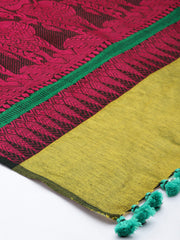 Mustard Magenta Baluchari Silk cotton Dupatta