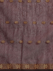 Chocolate Red Zari Buti Silk Cotton Saree with blouse piece