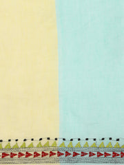 Blue Pink Pure Cotton Kantha Stitch saree