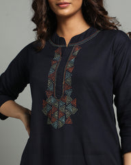 Navy Kantha Cotton Kurta