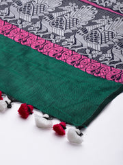 Green Pink Baluchari Silk cotton  Dupatta