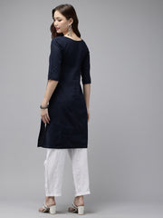 Navy Kantha Cotton Kurta