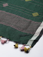 Bottle Green Mul cotton Jamdani Dupatta