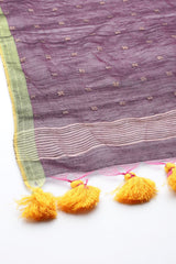 Purple & Gold Sequins Silk Cotton Dupatta