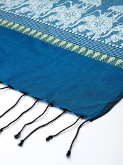 Blue White elephant Motif Cotton Baluchari dupatta Handloom