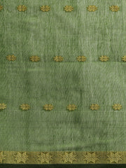 Pista Green & Magenta Zari Buti Silk Cotton Saree with blouse piece