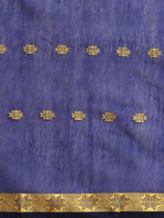 Blue & Red Zari Buti Silk Cotton Saree with blouse piece