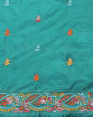 ArtEastri Green Art Silk Kantha Saree with Blouse piece