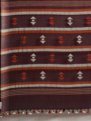 Brown Orange Jamdani Cotton Saree with blouse piece