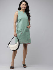 Green Cotton Handloom Dress
