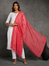 Peach Zari Woven Jacquard Cotton Dupatta