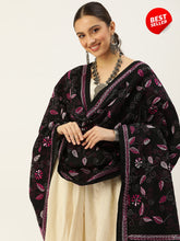 Black Mauve Kantha Stitch Cotton Dupatta
